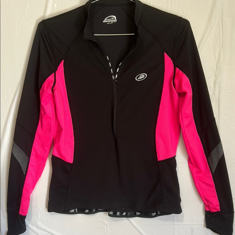 Black and Pink Performance Jacket with Full-Length Zipper